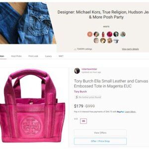 Tory Burch Ella   PM Party Host Pick   Small Leather and Canvas Tote Magenta EUC